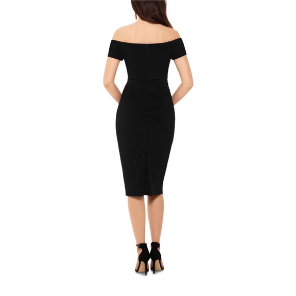 XSCAPE Womens Black Notched Neckline Short Sleeve Off Sheath Dress 6 Small NEW - Picture 2 of 15